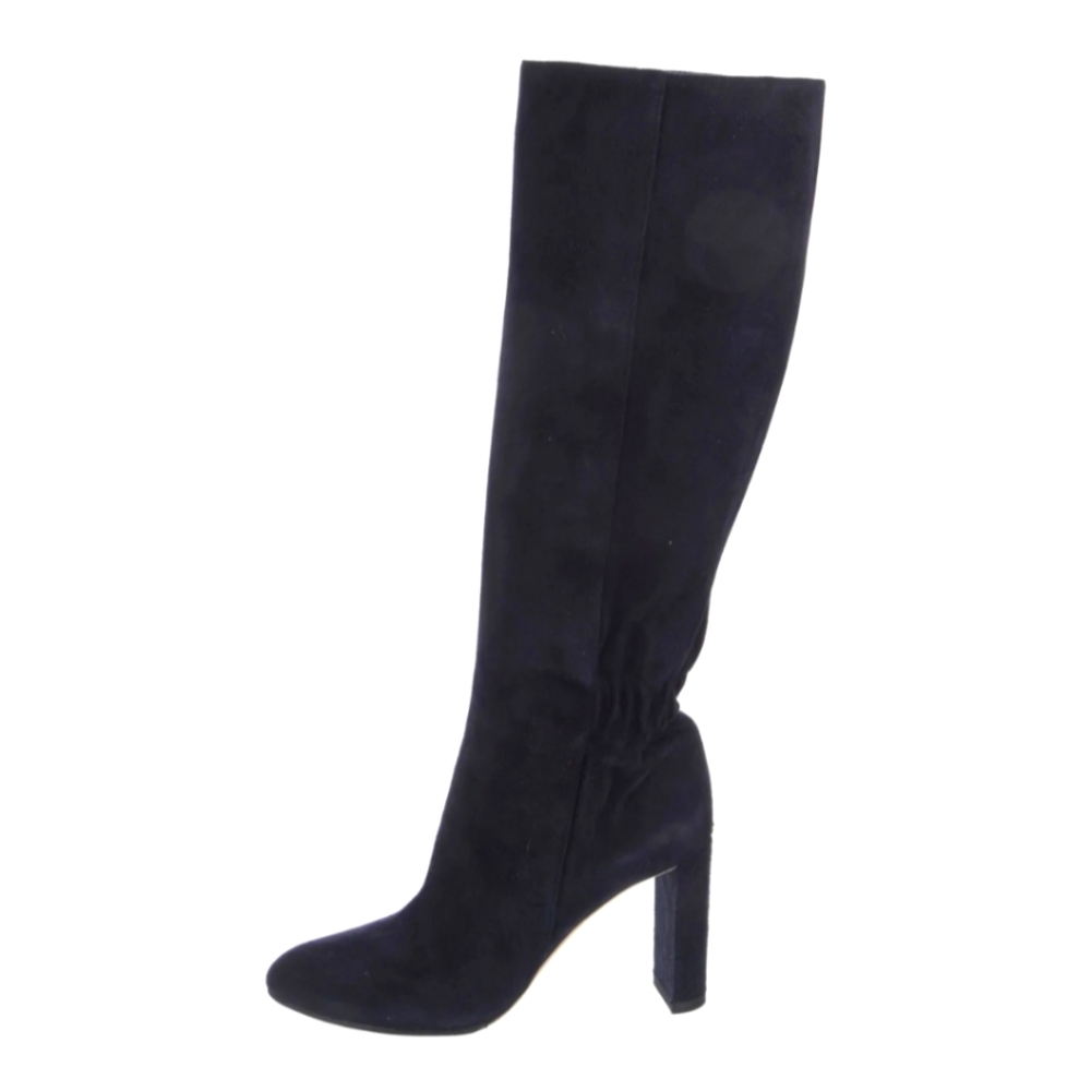 Christian Dior Suede Knee High Boots Blue 39.5 US 9.5 Block Heel CD Logo Zip - Picture 8 of 12